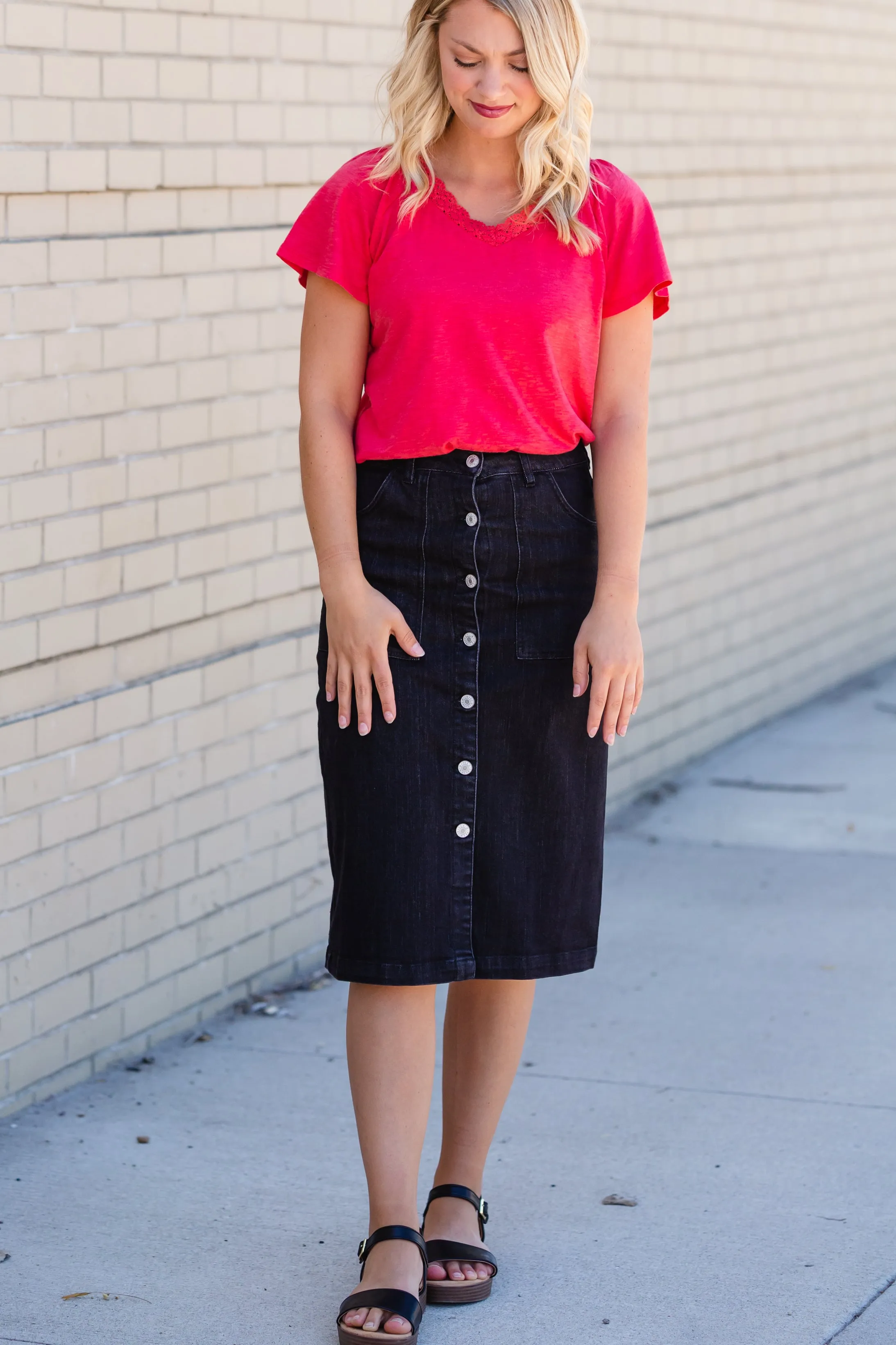 Black Button Front Utility Midi Skirt - FINAL SALE