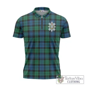 Black Watch Ancient Tartan Zipper Polo Shirt with Family Crest