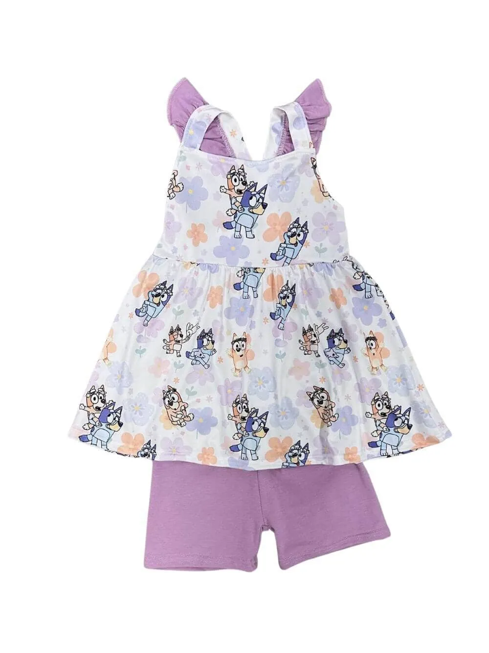 Blue Dog Criss Cross Tank Girls Lavender Shorts Outfit