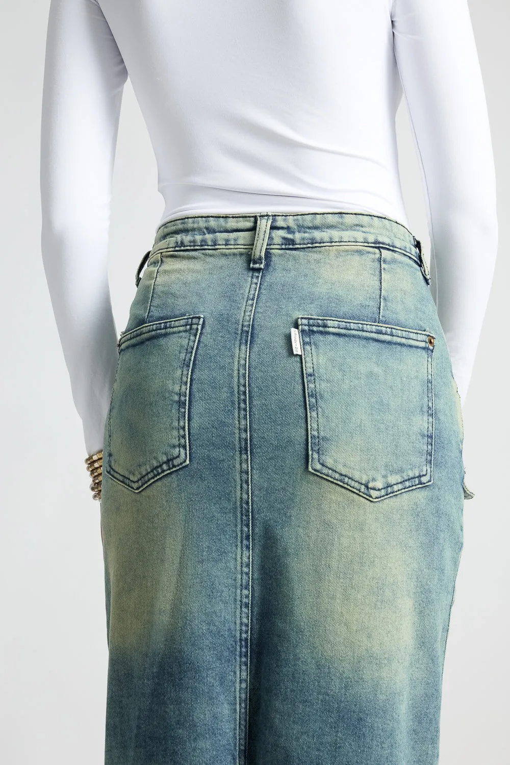 Blue Utility Pocket Denim Midi Skirt