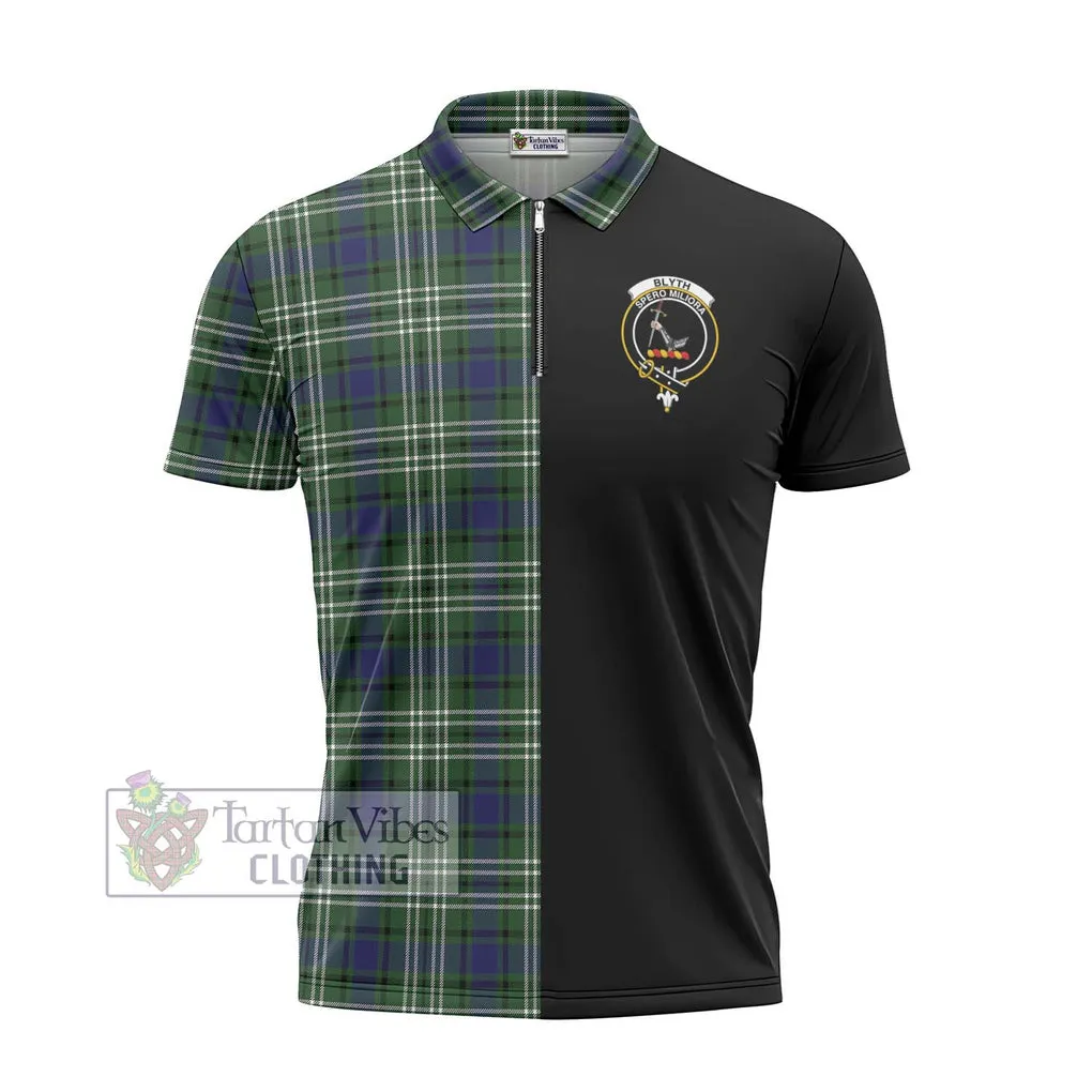 Blyth Tartan Zipper Polo Shirt with Family Crest and Half Of Me Style