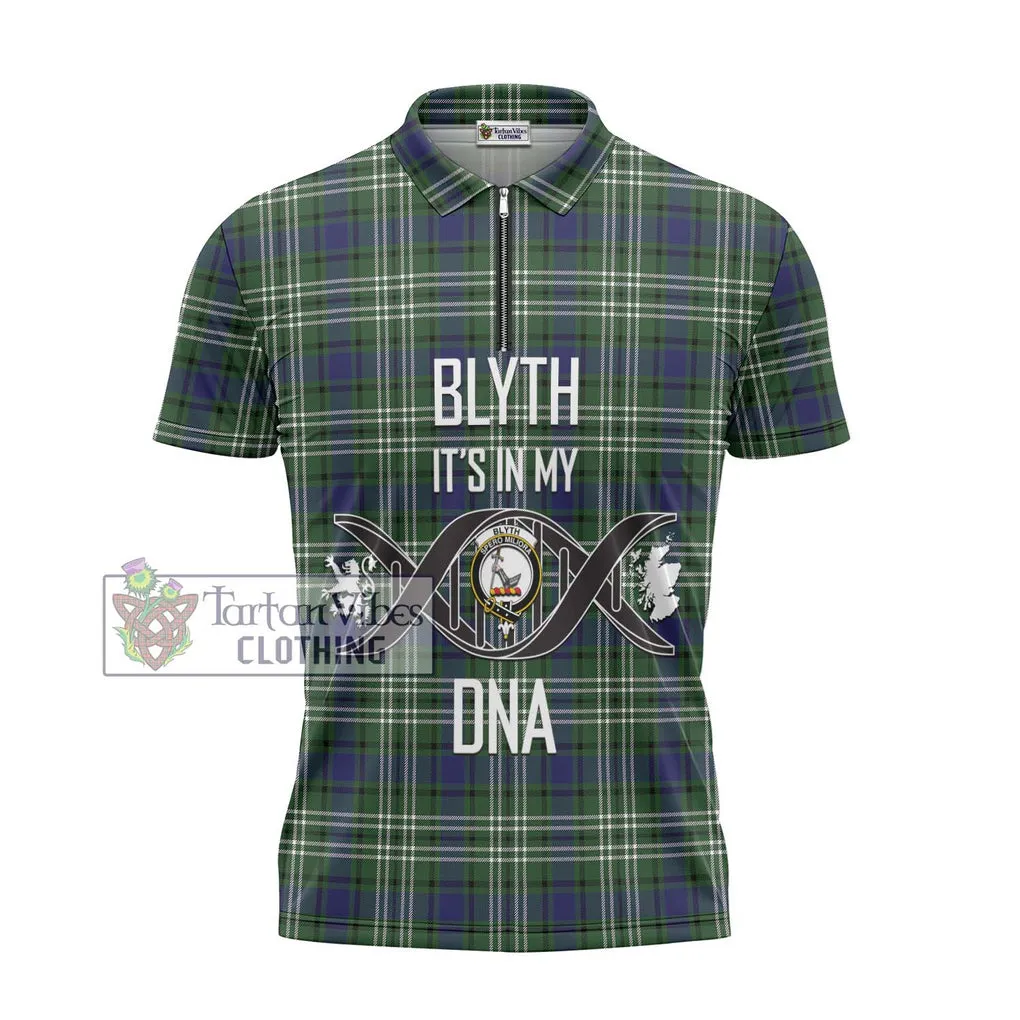 Blyth Tartan Zipper Polo Shirt with Family Crest DNA In Me Style