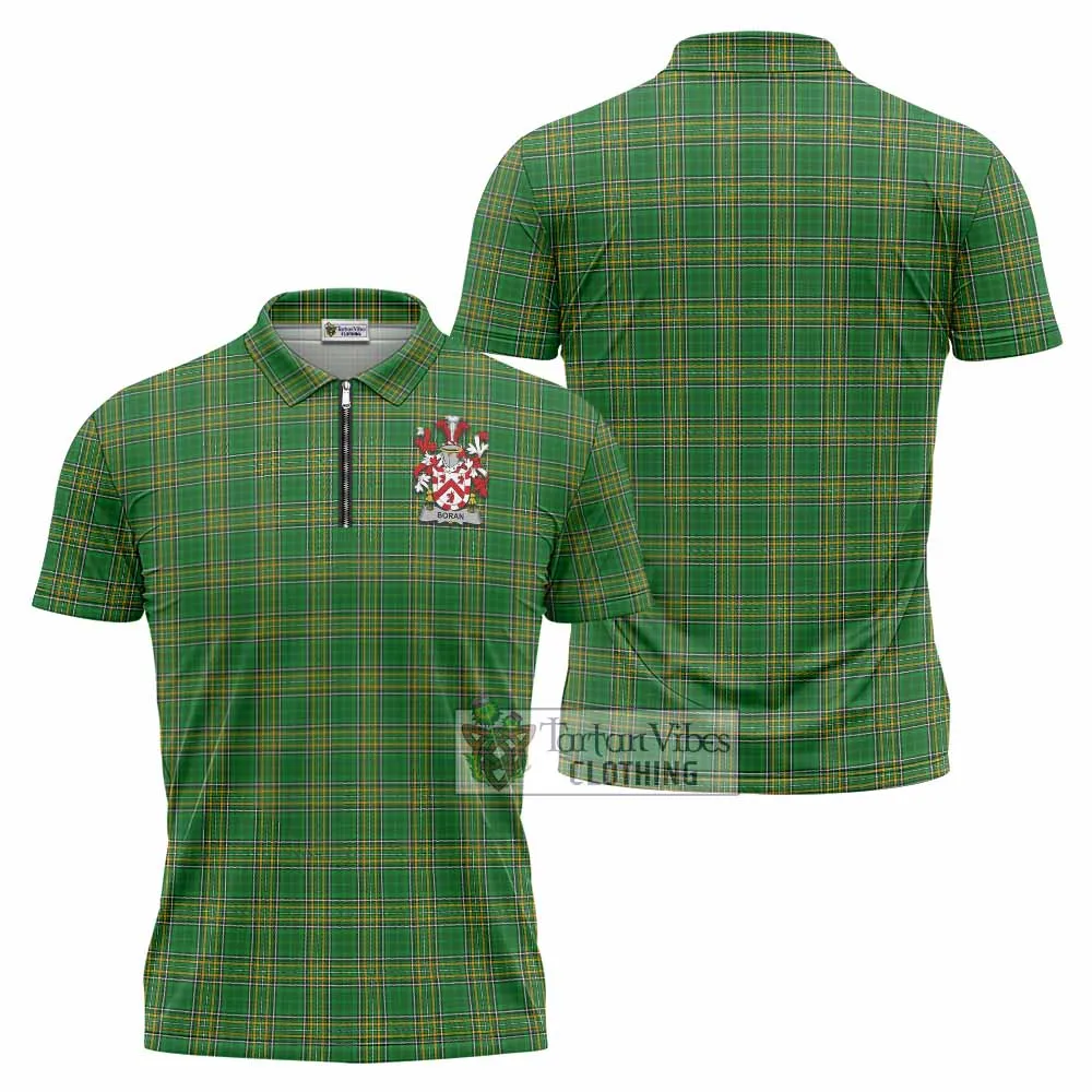 Boran Irish Clan Tartan Zipper Polo Shirt with Coat of Arms