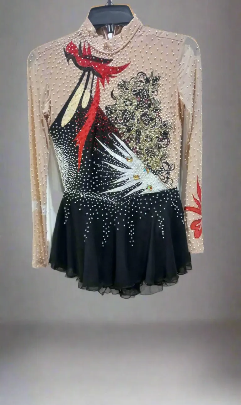 Boutique Step Up Skating Dress (BLACK AND CREAM RHINESTONE WORK)