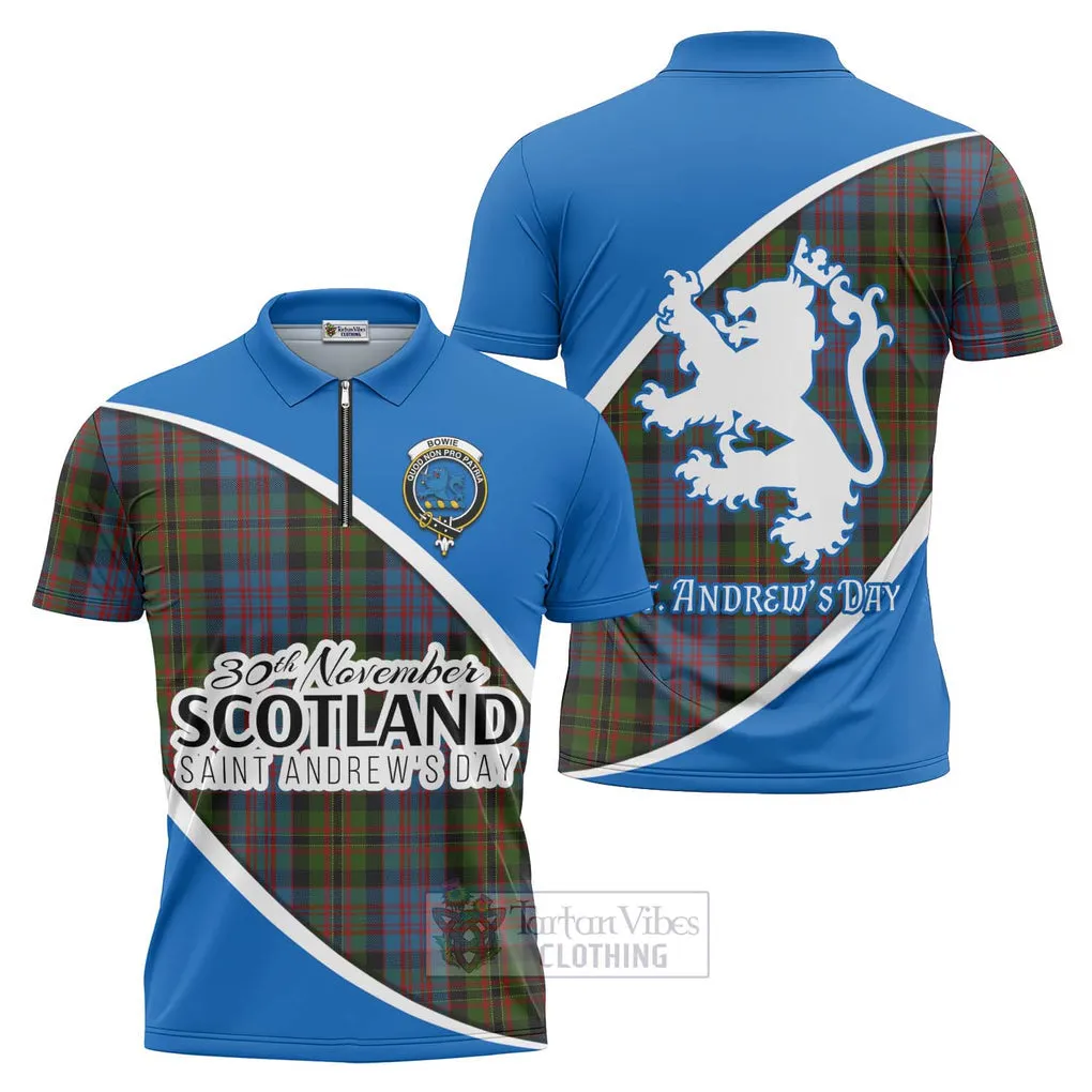 Bowie Family Crest Tartan Zipper Polo Shirt Celebrate Saint Andrew's Day in Style