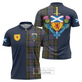 Bowie Tartan Zipper Polo Shirt Alba with Scottish Lion Royal Arm Half Style