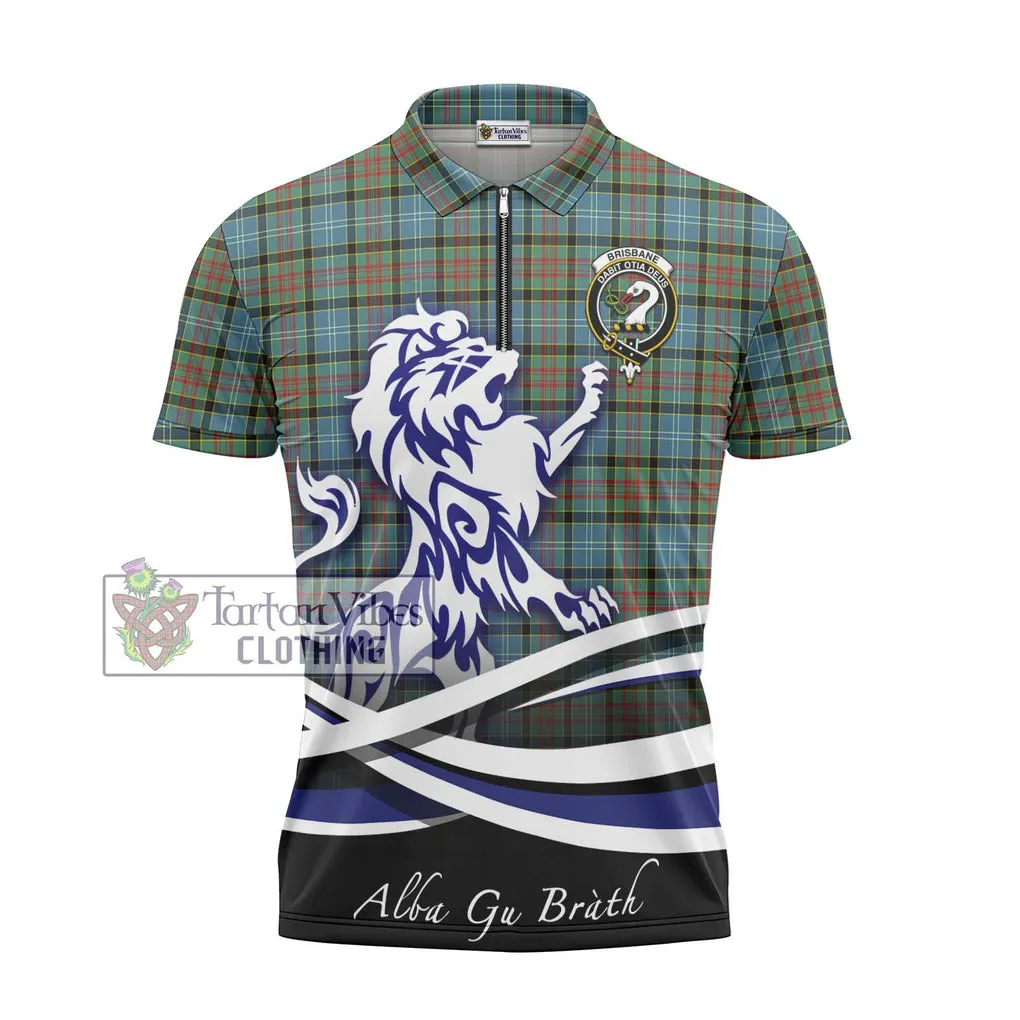 Brisbane Tartan Zipper Polo Shirt with Alba Gu Brath Regal Lion Emblem