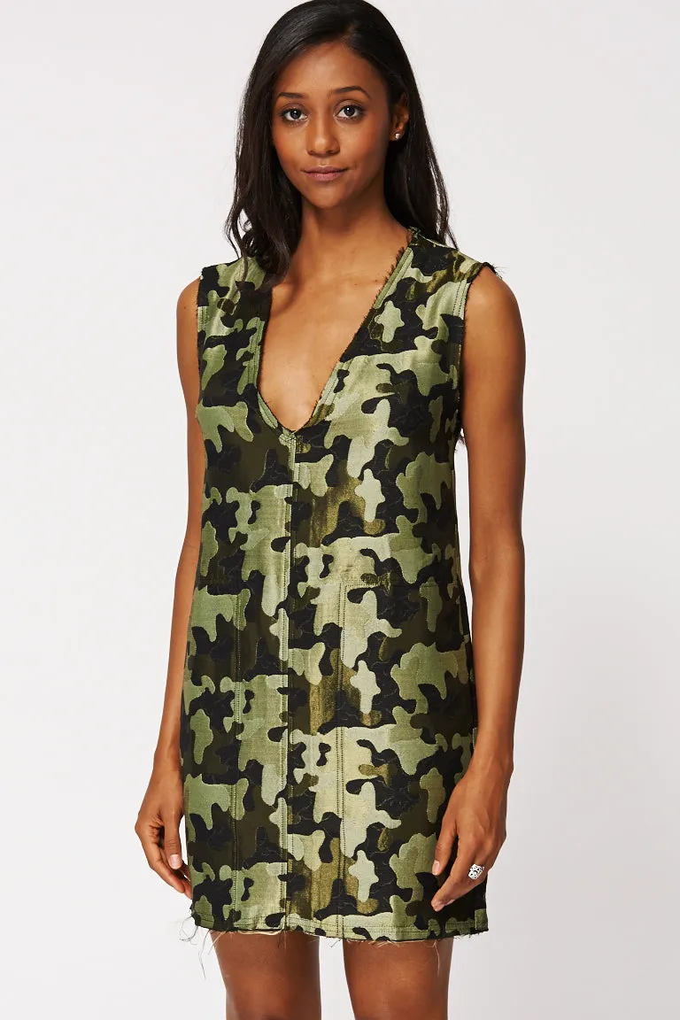 Camouflage Tunic Dress With Raw Edges Ex-Branded