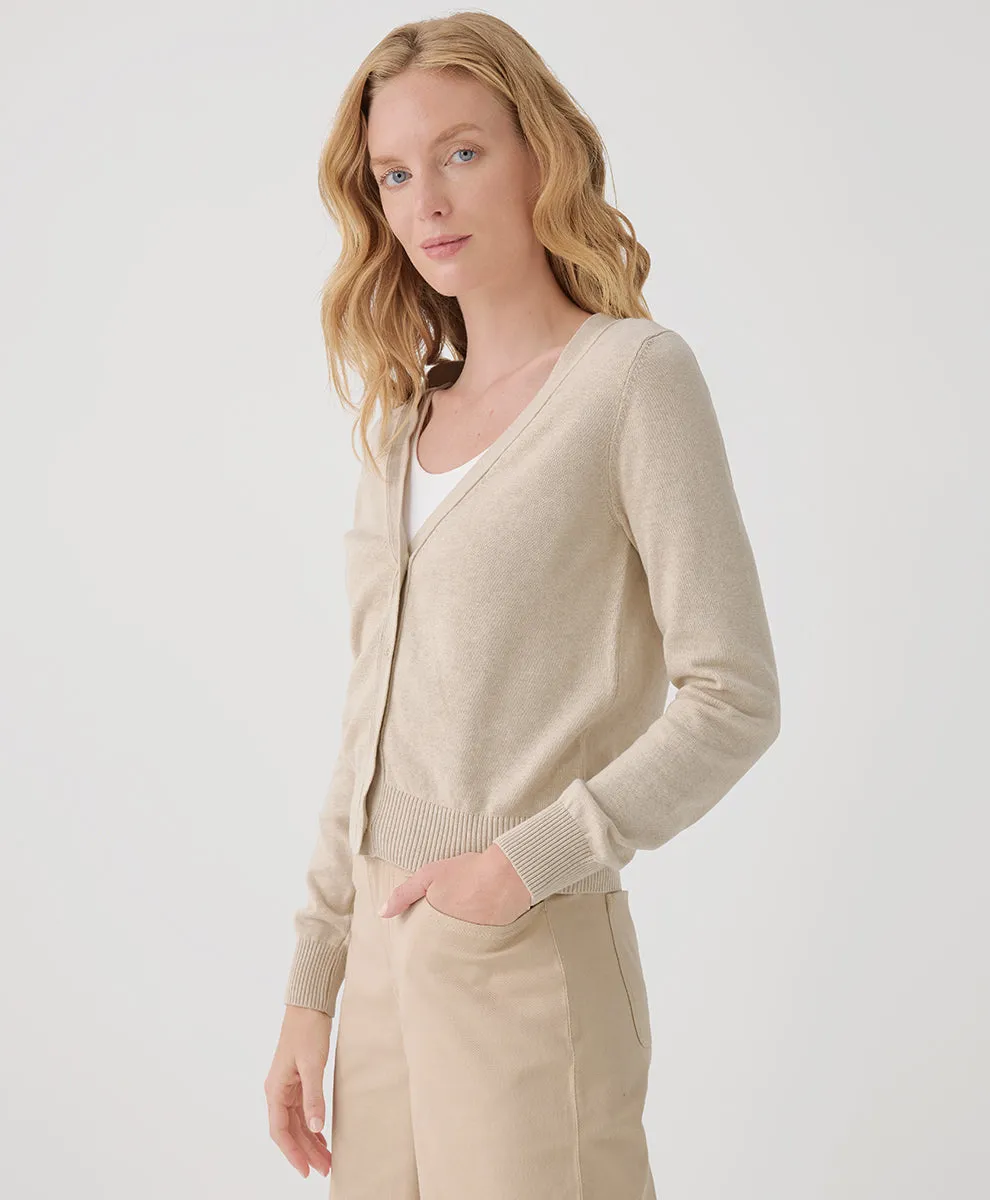 Classic Fine Knit Cardigan - Sandshell Heather