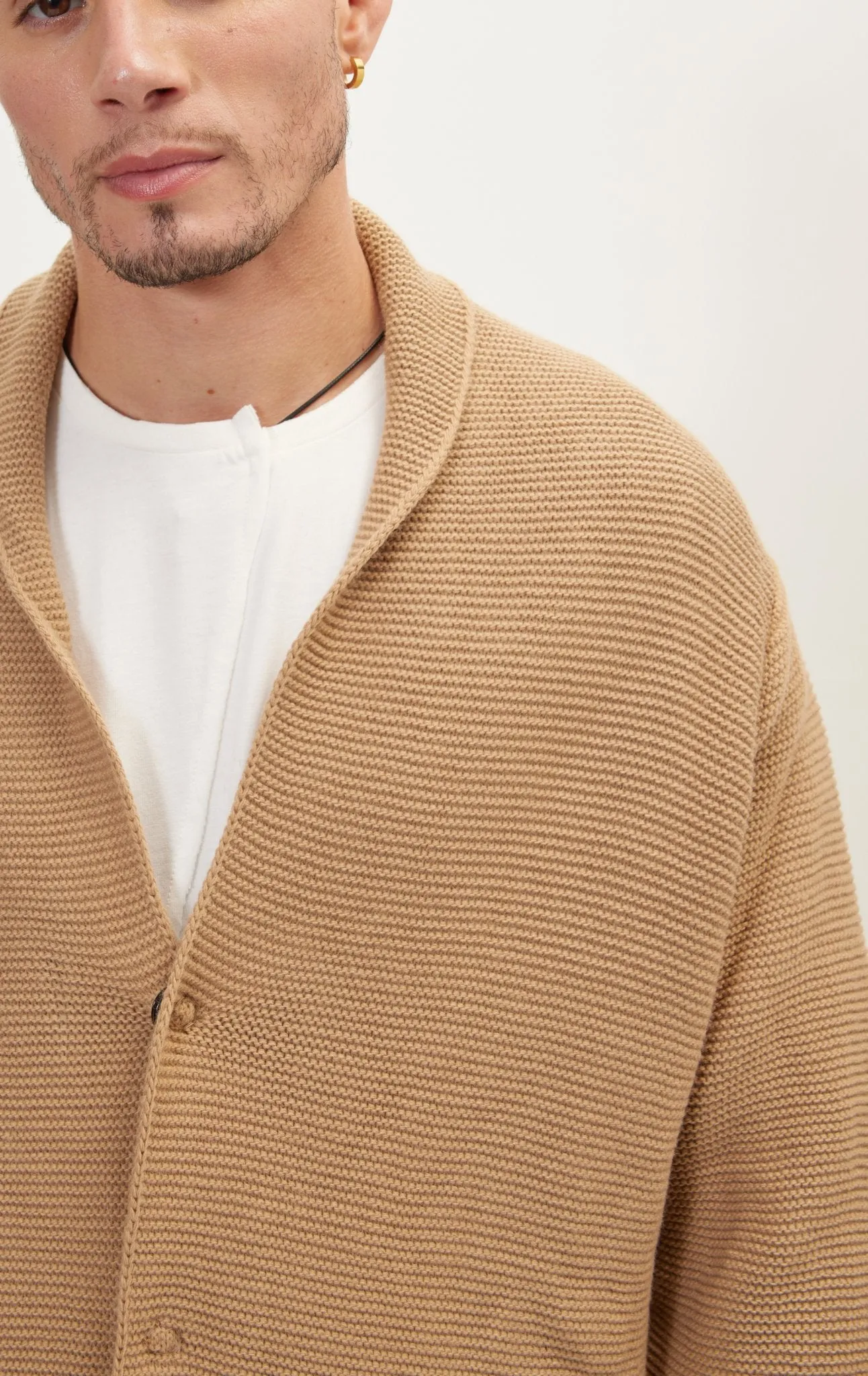 Classic Minimalist Shawl Cardigan - Camel