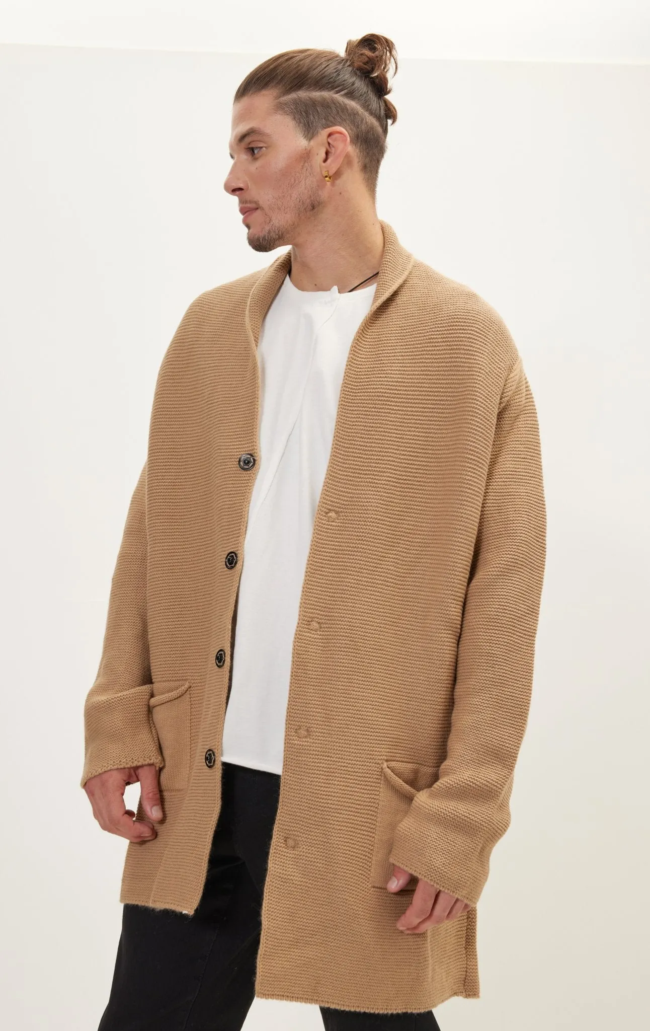 Classic Minimalist Shawl Cardigan - Camel