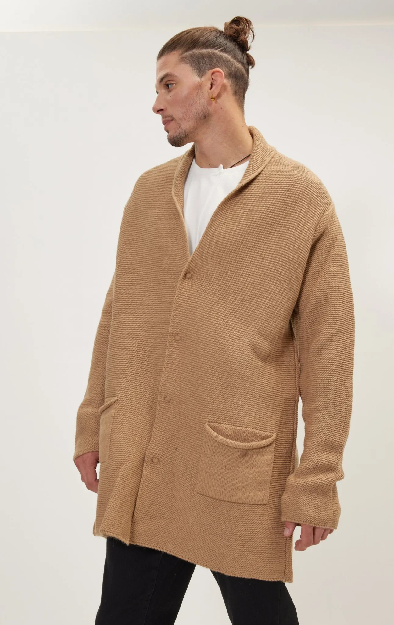 Classic Minimalist Shawl Cardigan - Camel