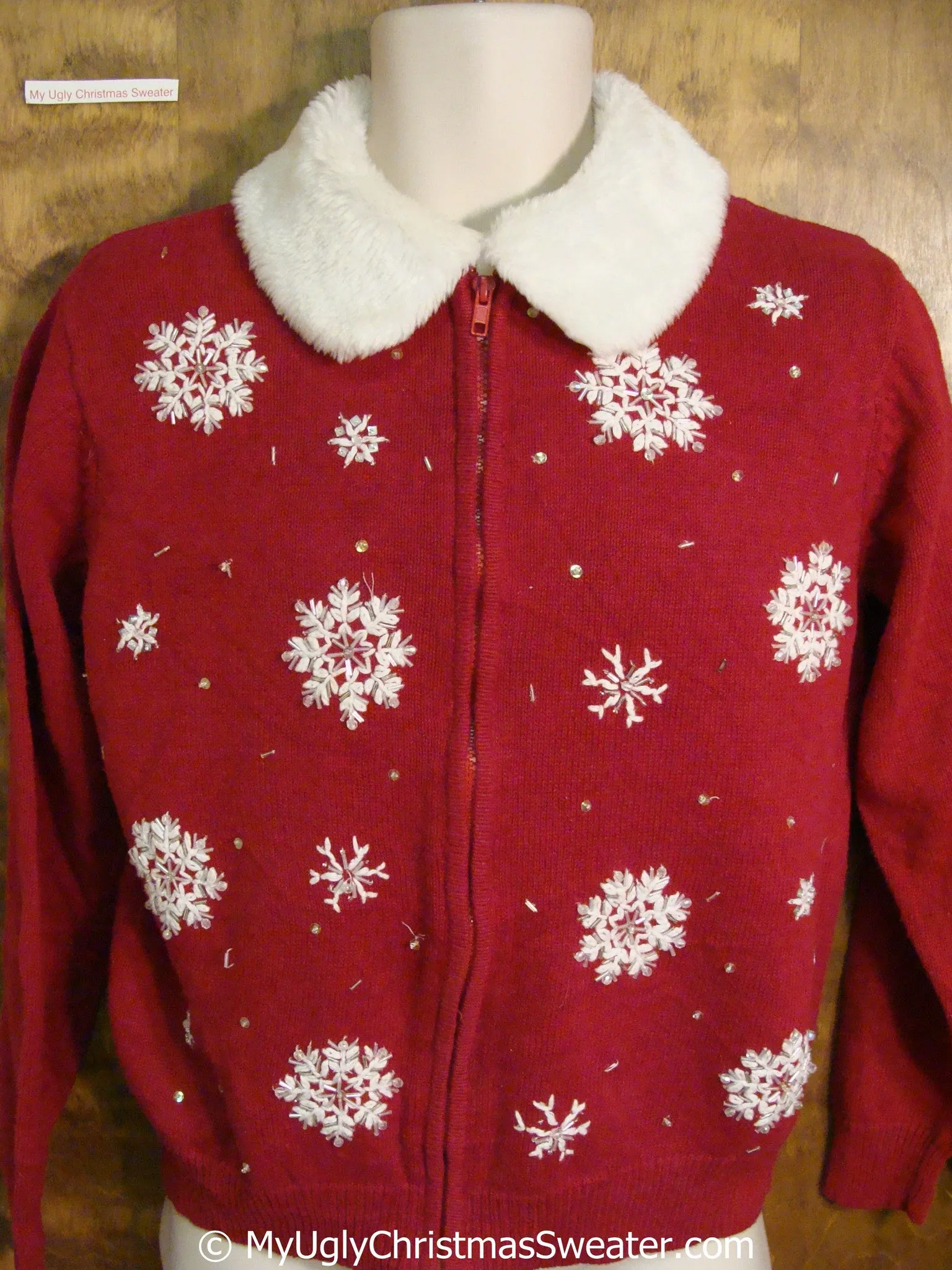 Classic Red Ugly Christmas Sweater with Snowflakes