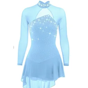 Competition Figure Skate Dress Long Sleeves BSU8162 Stock Light Blue