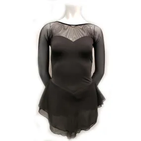 Competition Figure Skating Dress- All Black Sweet Heart Neckline- In Stock