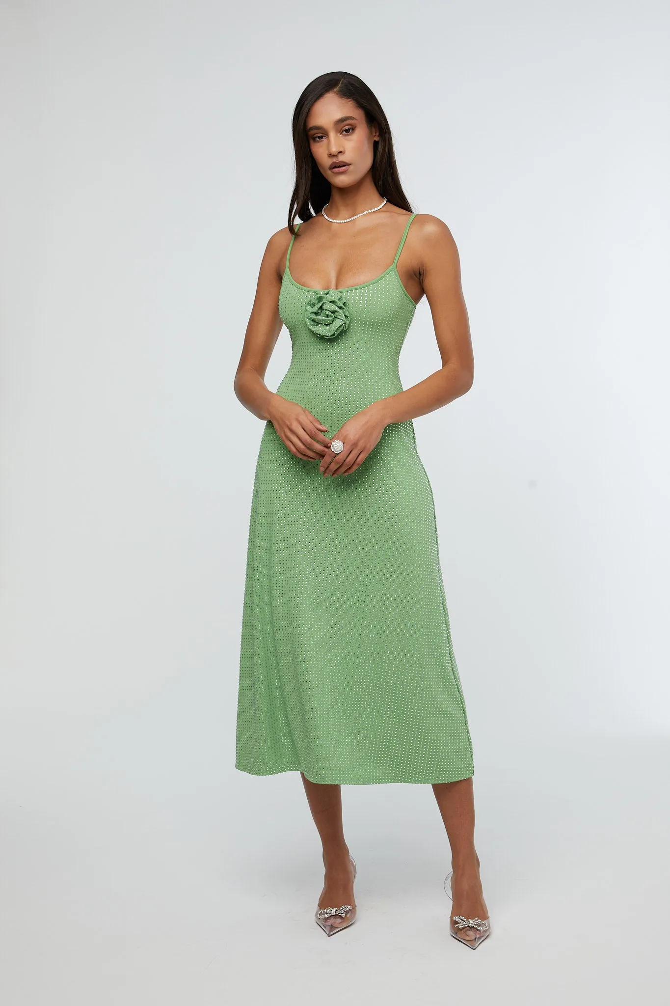 Crystal Green Midi Slip Dress