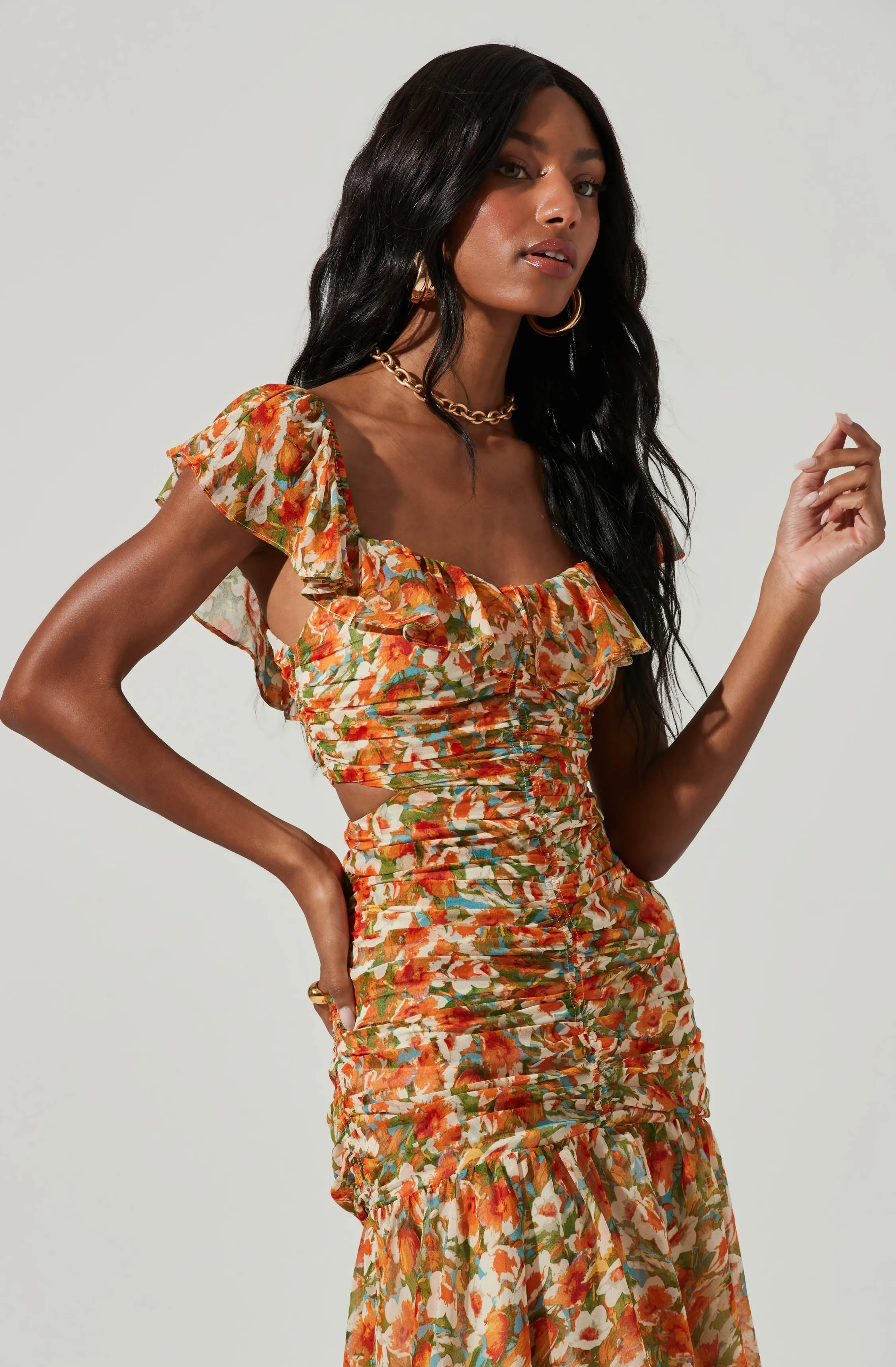 Devereaux Cutout Floral Midi Dress