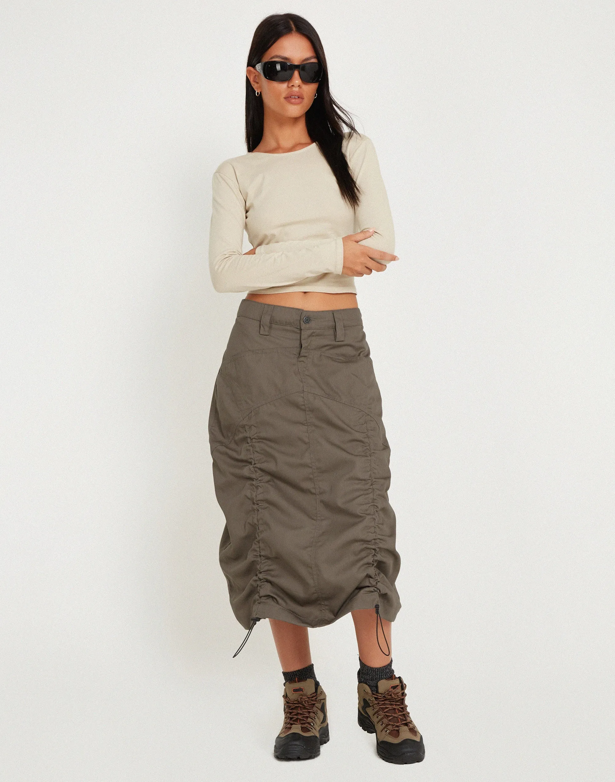 Eisig Cargo Midi Skirt in Fossil