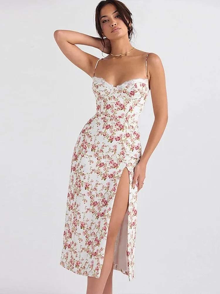 Elegant Floral Lace Midi Dress