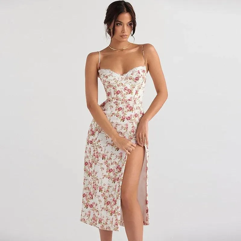 Elegant Floral Lace Midi Dress