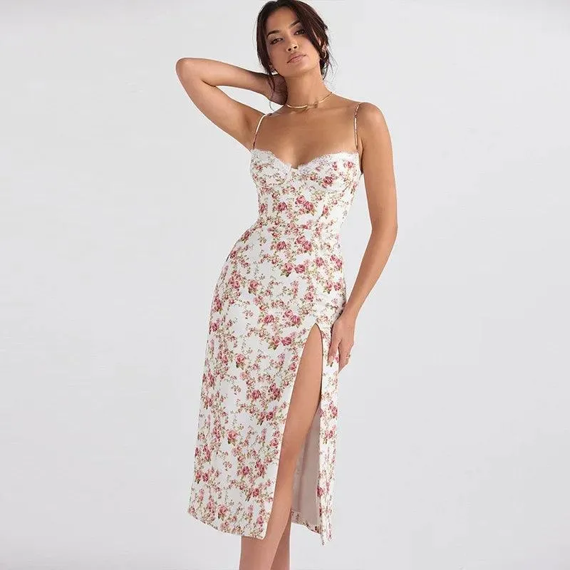 Elegant Floral Lace Midi Dress