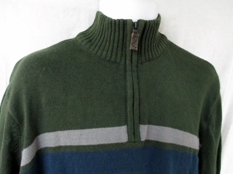 EUC Mens EDDIE BAUER Knit Ski Holiday SWEATER Top Half Zip XXL GREEN BLUE