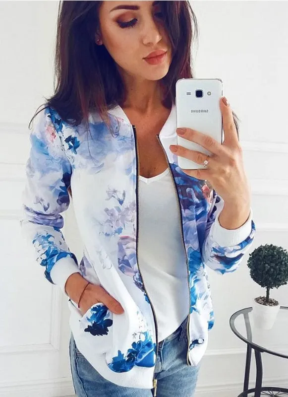 Fashionkova  Fashion Women Tie Dye Bomber Biker Jackets Spring Autumn Long Sleeve Casual Baseball Sport Outwear Female Zipper Pocket Overcoat