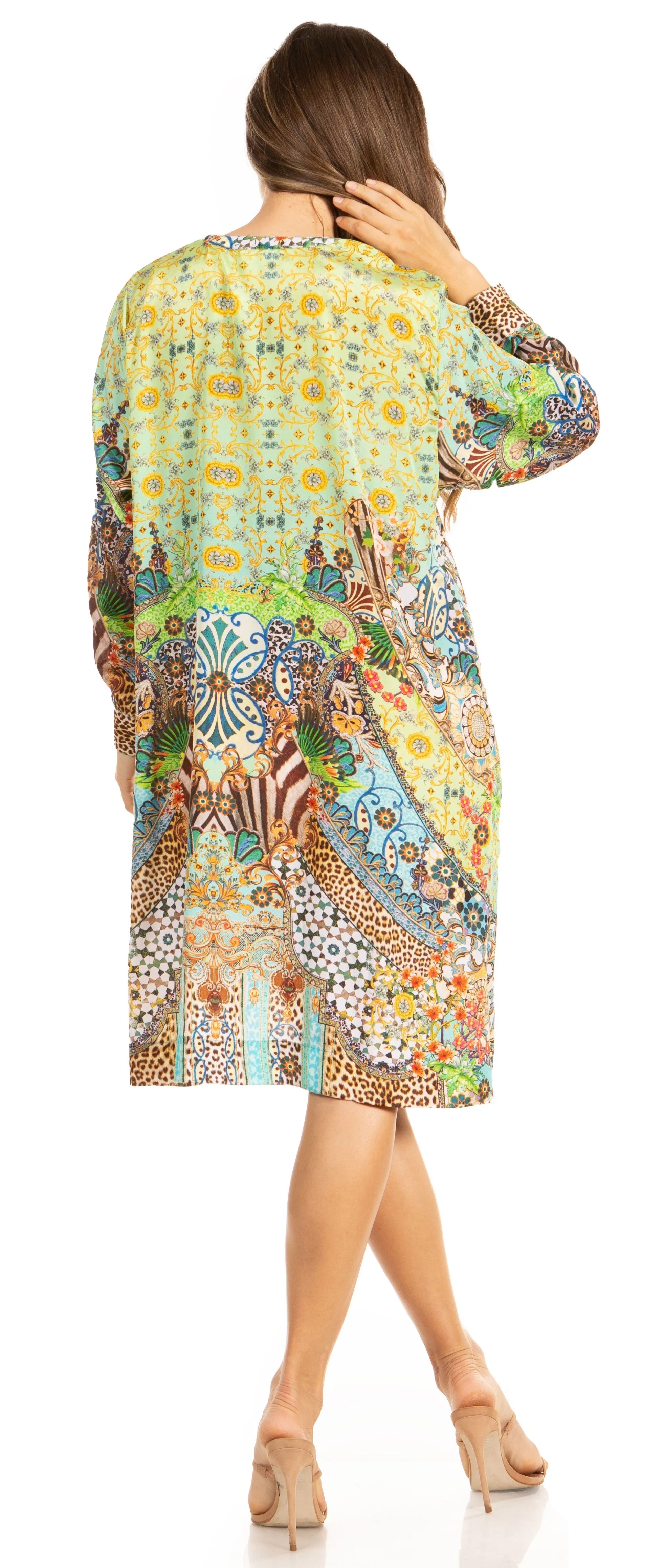 Floral Print Women's Long Sleeve Tunic Dress with Pockets - Sakkas Eloisa