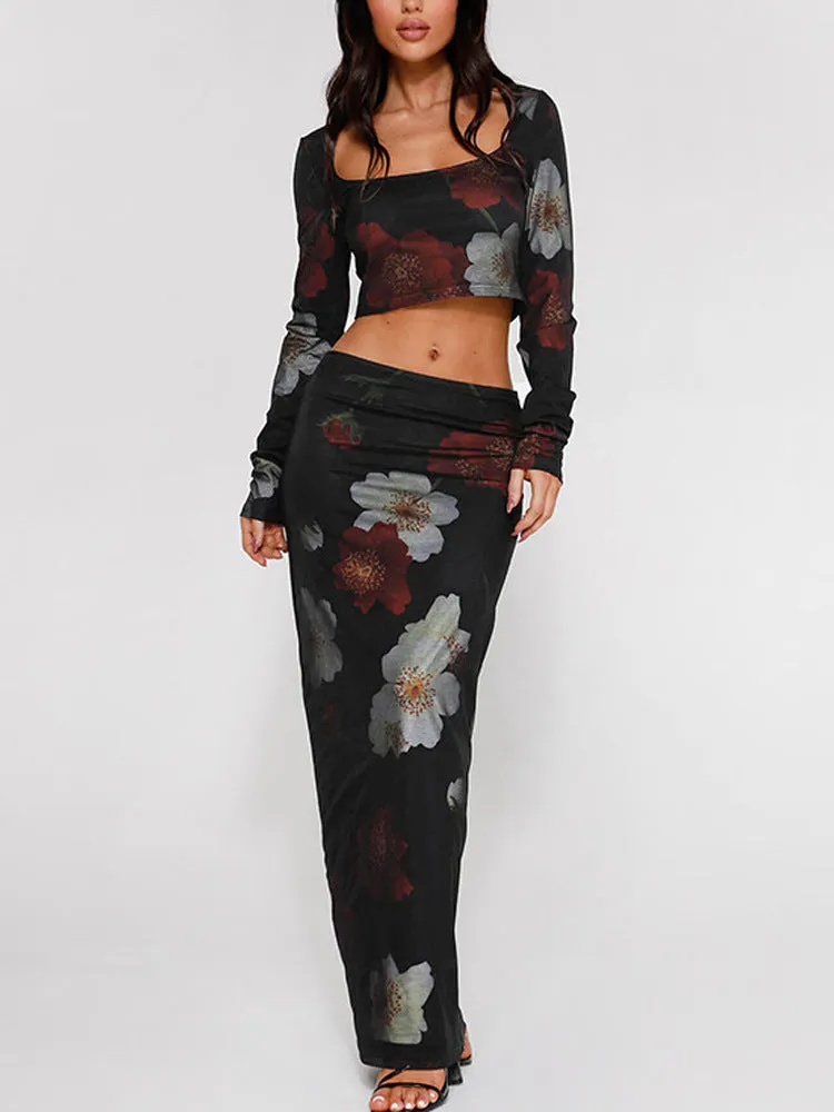 Flower Print Two Piece Suit