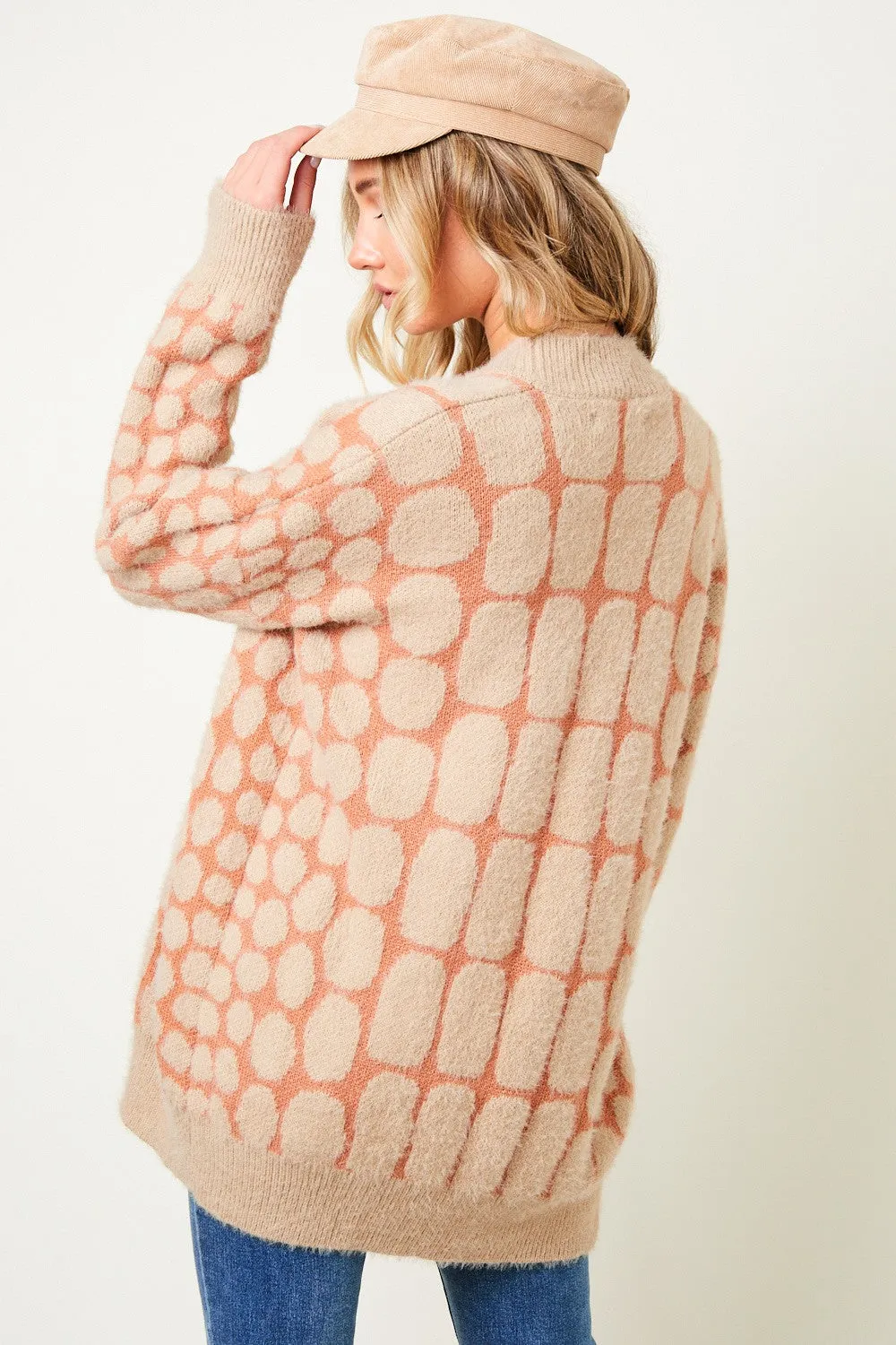 Fluffy Yarn Long Sleeve Open Front Knit Cardigan