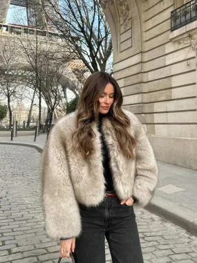 Girlary Warm Fluffy Faux Fur Jacket Coat Women Loose Long Sleeve V-neck Female Cardigan 2024 Winter Fashion Lady Overcoat Streetwear