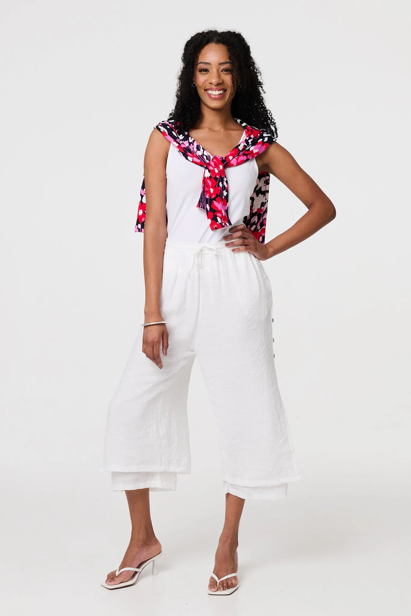 High Waist Layered Hem Cropped Trousers