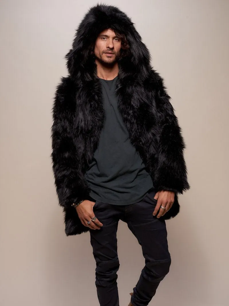 Hooded Men's Faux Fur Coat | Black Wolf