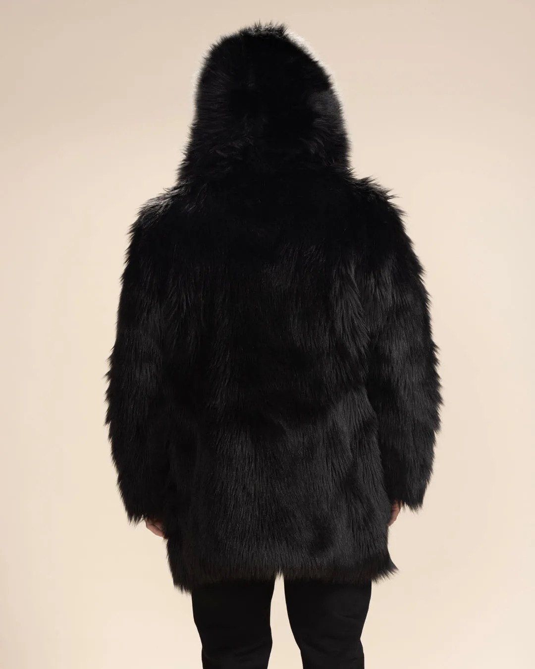 Hooded Men's Faux Fur Coat | Black Wolf