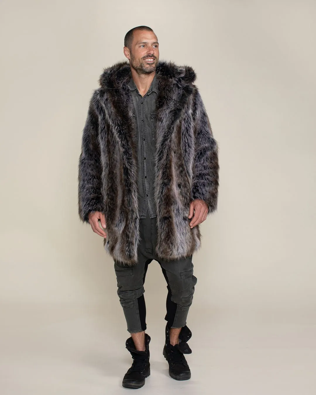 Hooded Men's Faux Fur Coat | Grey Wolf