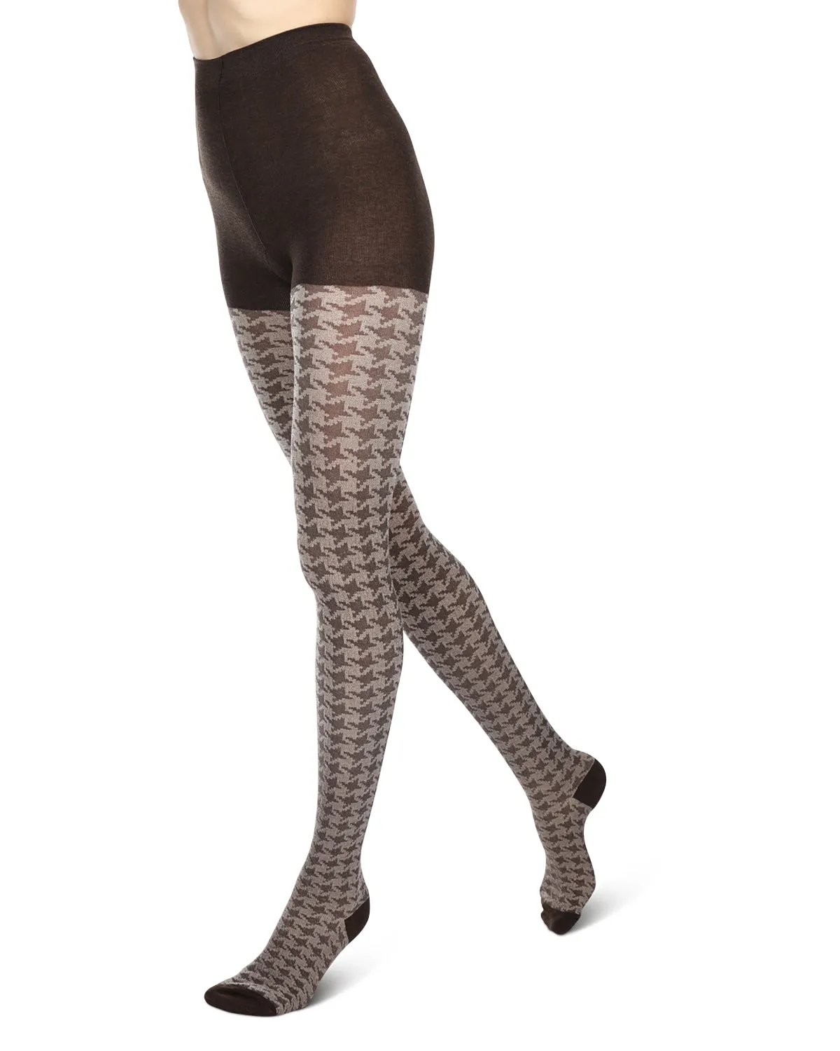 Houndstooth Patterned Cotton Blend Sweater Tights