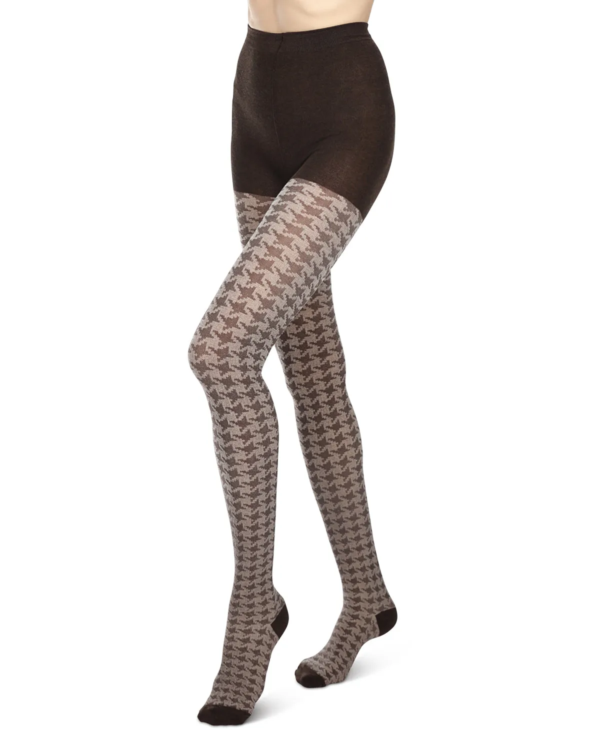 Houndstooth Patterned Cotton Blend Sweater Tights