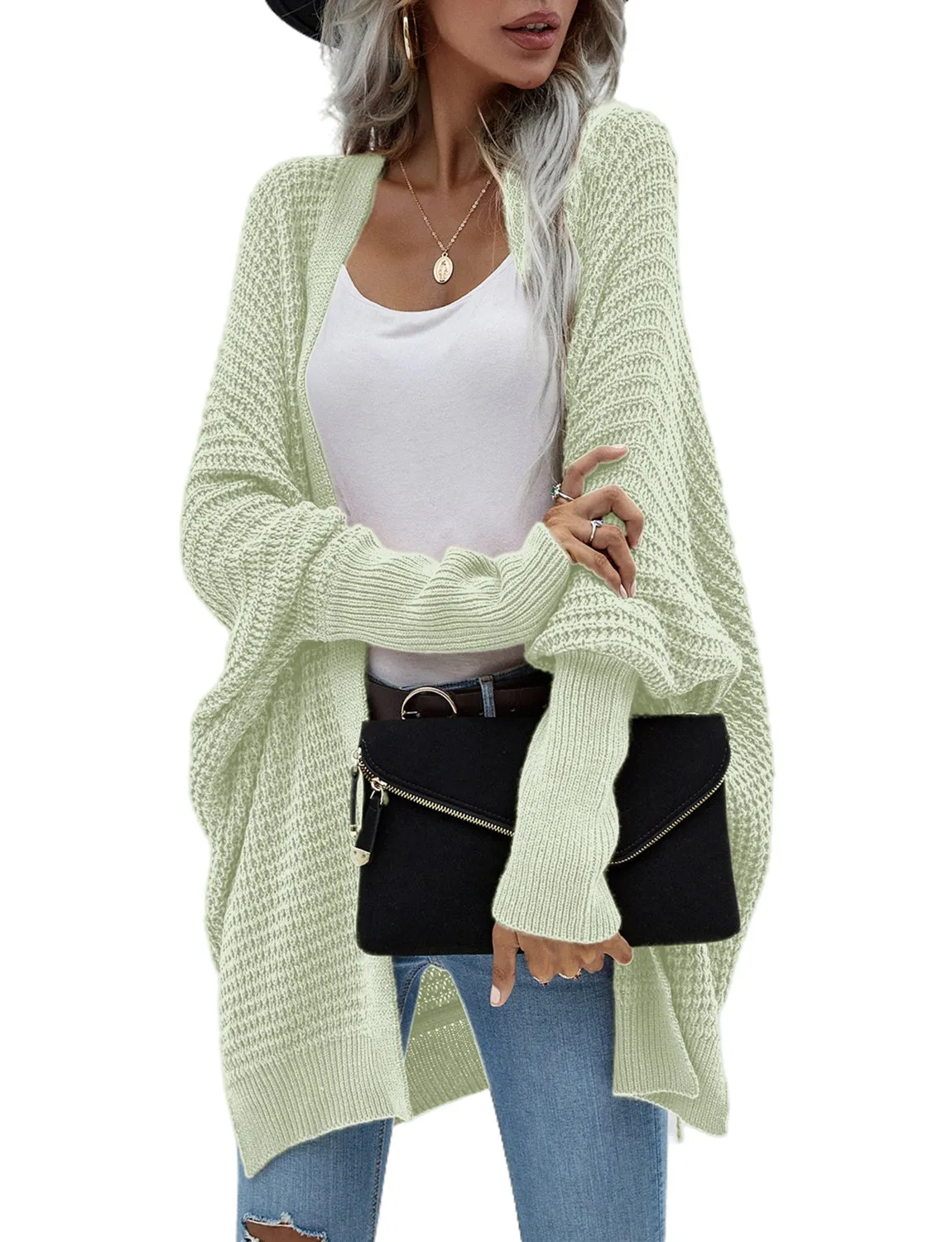 iB-iP Women's Oversize Cardigan Sweater Loose Casual Batwing Sleeves Fashion Top