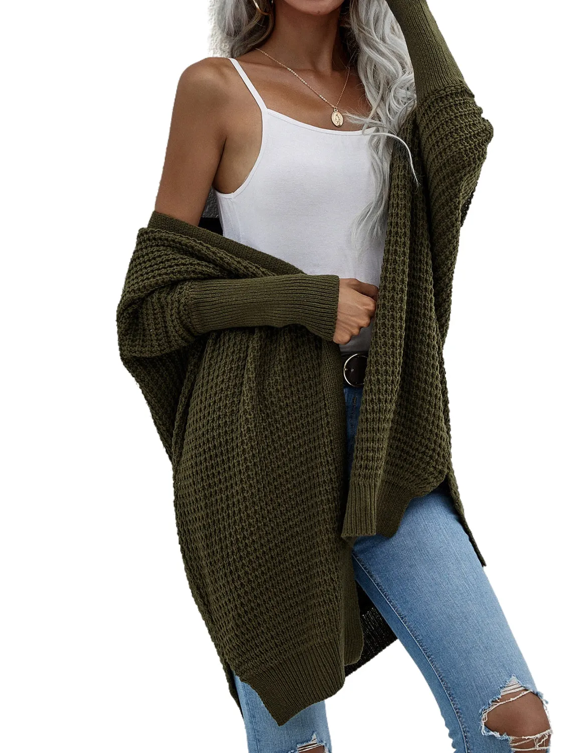 iB-iP Women's Oversize Cardigan Sweater Loose Casual Batwing Sleeves Fashion Top