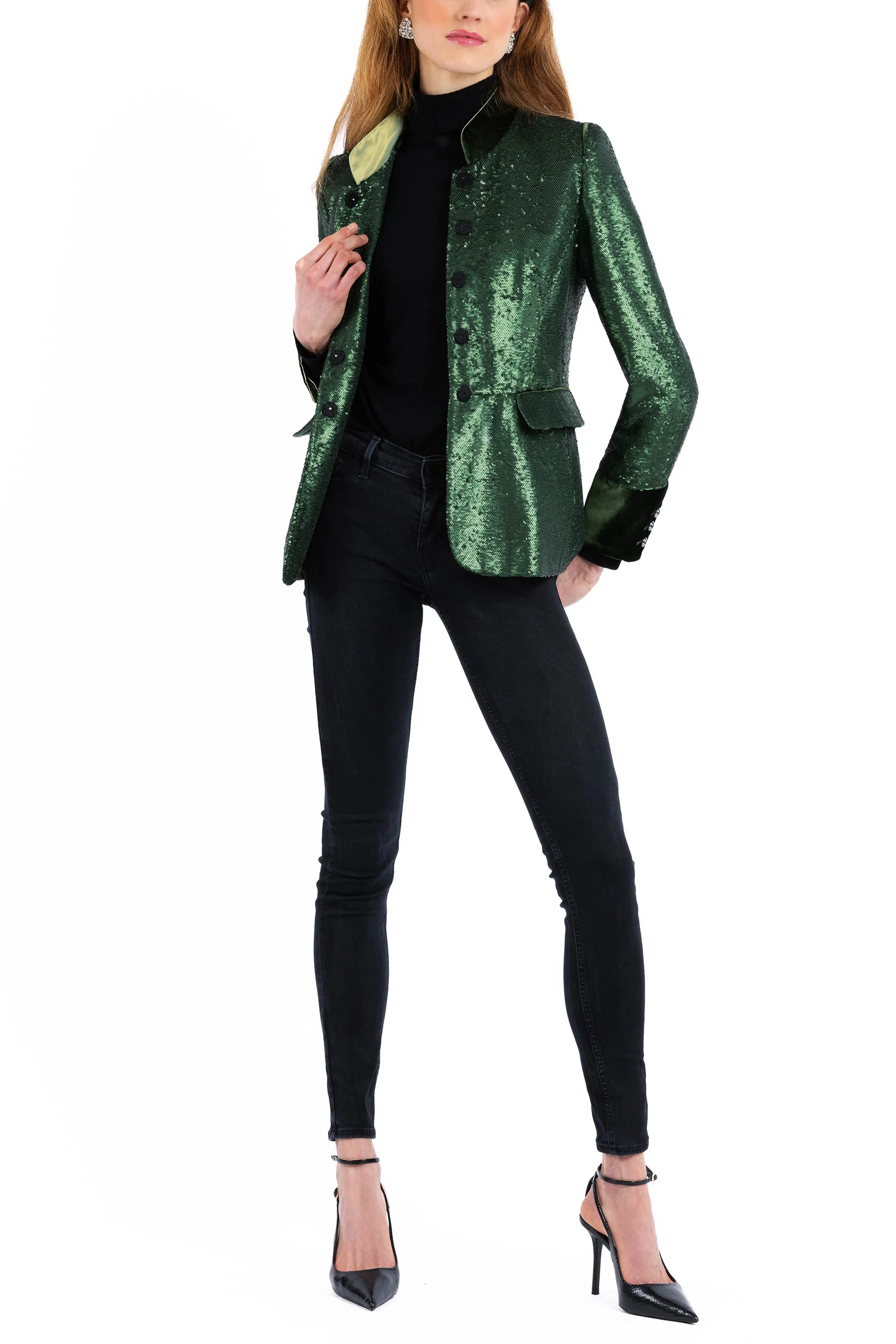 Jacket from matted green sequins