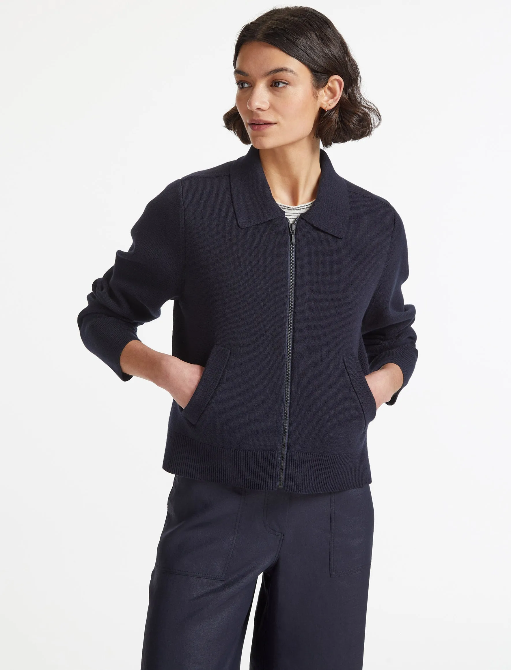 Jimmy Cotton Knit Jacket - Navy