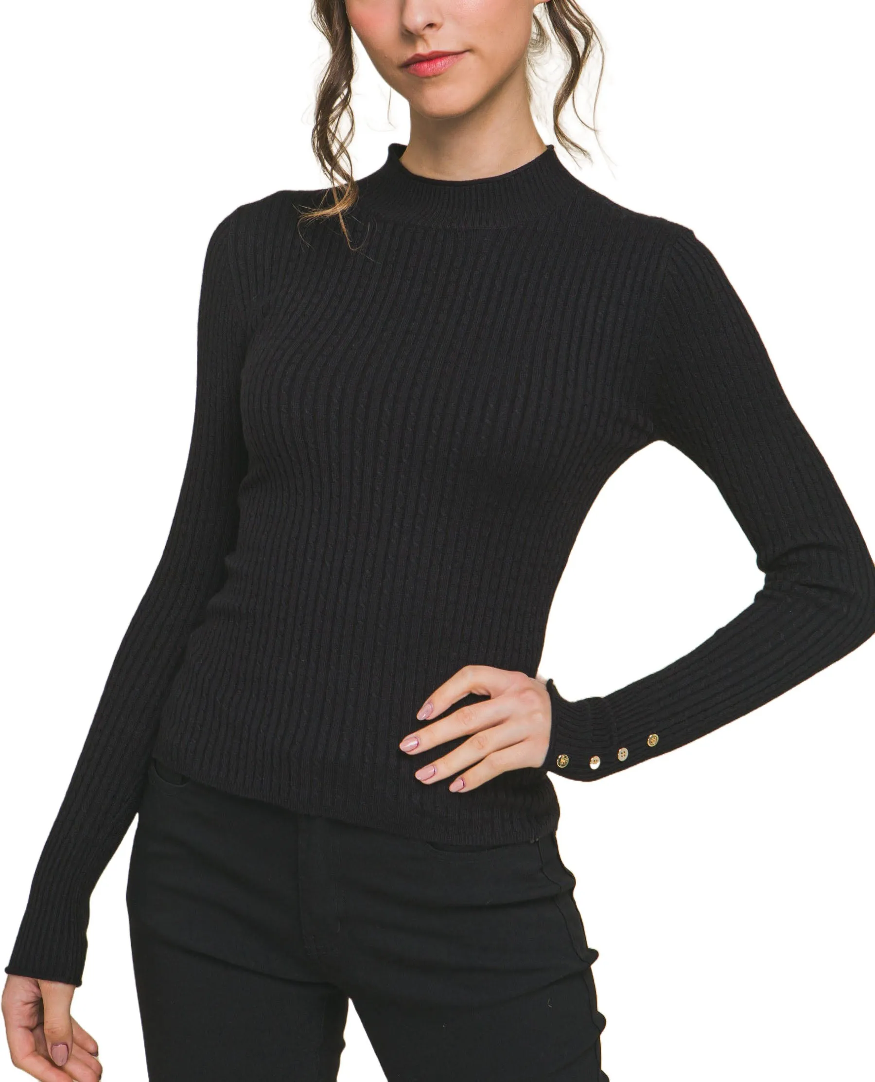 Lily Fitted Ribbed Sleeve Button Knit