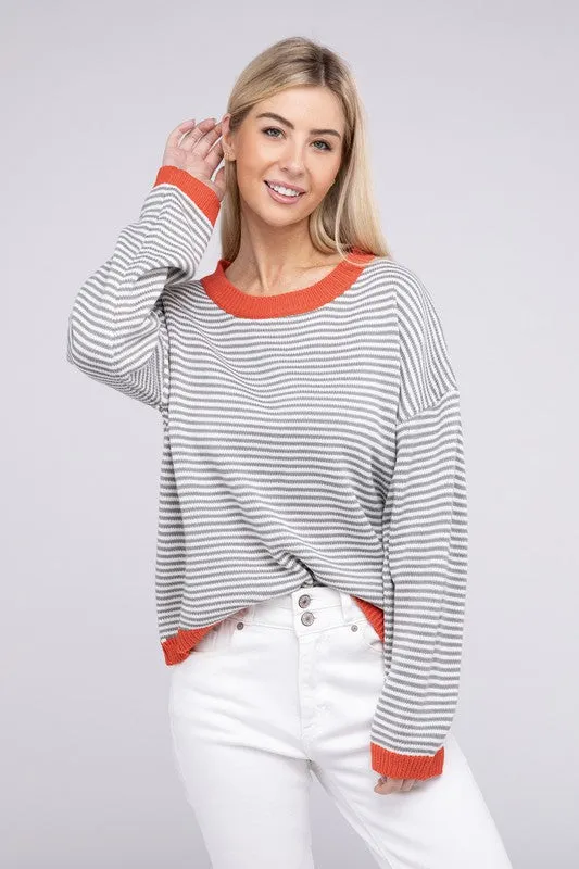 Loose Fit Striped Pullover Knit Top