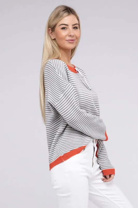 Loose Fit Striped Pullover Knit Top