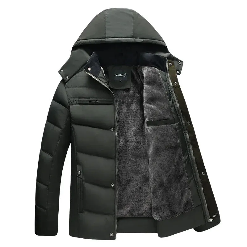 Men's down jacket with a hood and down lining