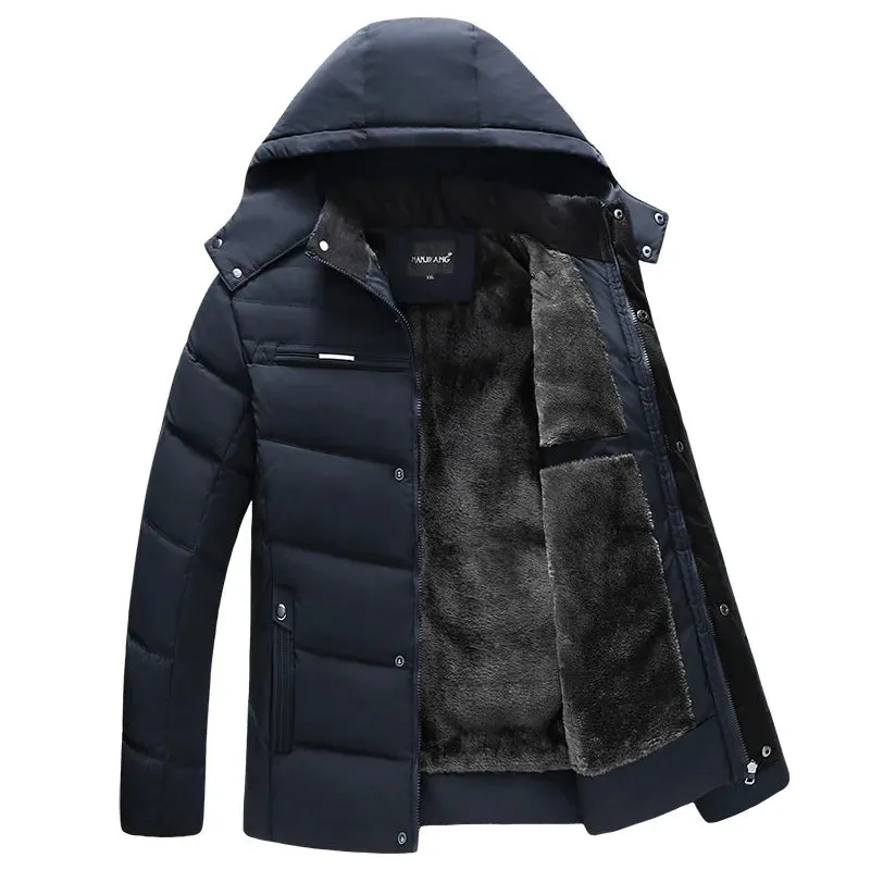 Men's down jacket with a hood and down lining