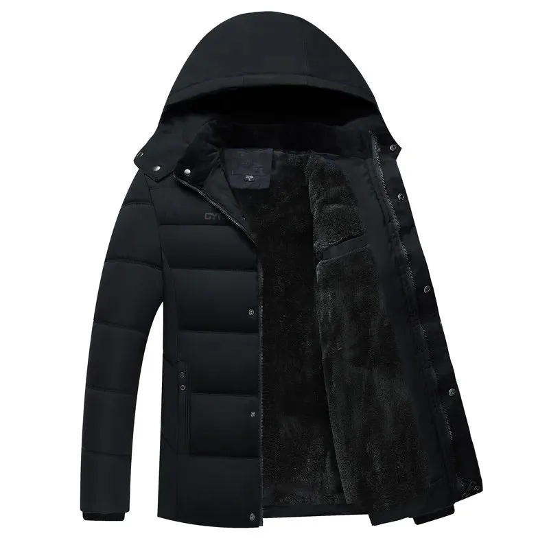 Men's down jacket with a hood and down lining