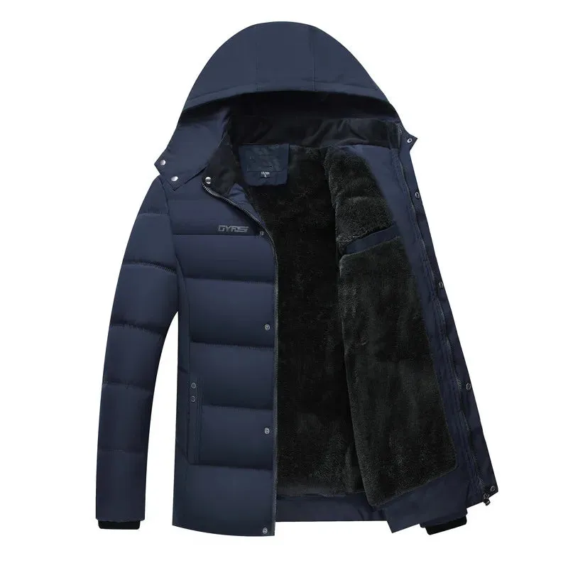 Men's down jacket with a hood and down lining