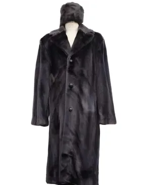 Men's Full Length men's Overcoat ~ Long men's Dress Topcoat - Winter coat   Matching Hat Faux Fur Coat Brown Ankle length