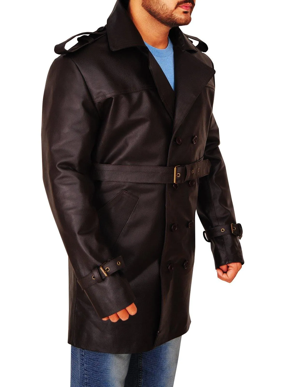 Men's Premium Brown Genuine Leather Peacoat